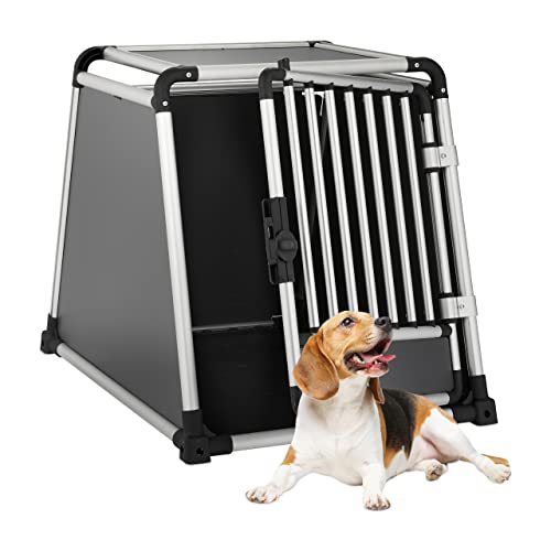 Relaxdays Hundebox Auto, Hundetransportbox Kofferraum, abgeschrägt, Bodenmatte, HBT: 70x64x90 cm, Alu, anthrazit/Silber von Relaxdays