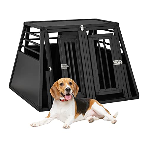 Relaxdays Hundebox Auto, doppelte Hundetransportbox, Kofferraum, abgeschrägt, Trennwand, HBT: 64 x 90 x 82 cm, schwarz von Relaxdays