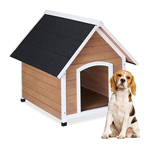 Relaxdays Hundehütte, HxBxT: 87 x 96 x 83 cm, wetterfestes Hundehaus, groß: M-L, Holz, Outdoor Hundevilla, braun/schwarz von Relaxdays