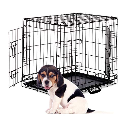 Relaxdays Hundekäfig, Faltbare Hundetransportbox Auto, Welpenkäfig, 2 Türen, Bodenschale, Drahtkäfig Metall, M, Schwarz von Relaxdays