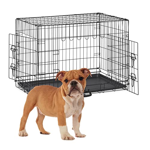 Relaxdays Hundekäfig, zuhause & Auto, HBT 65,5x89x56,5, cm faltbare Hundebox mit Boden, 2 Türen, Griff, Stahl, schwarz von Relaxdays