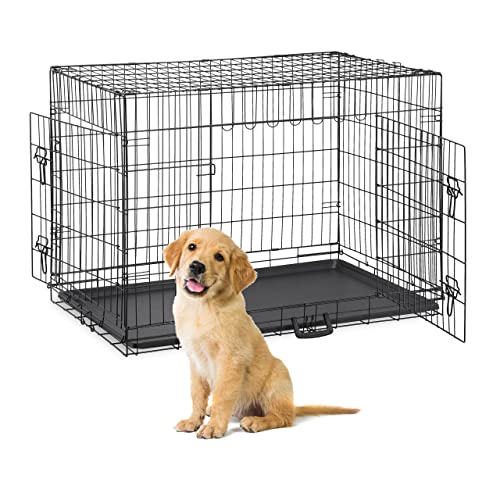 Relaxdays Hundekäfig, zuhause & Auto, HBT 77 x 106 x 68,5cm, faltbare Hundebox mit Boden, 2 Türen, Griff, Stahl, schwarz von Relaxdays