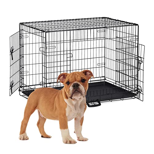 Relaxdays Hundekäfig, zuhause & Auto, HBT: 67 x 91 x 60 cm, Faltbare Hundebox mit Boden, 2 Türen, Griff, Stahl, schwarz von Relaxdays