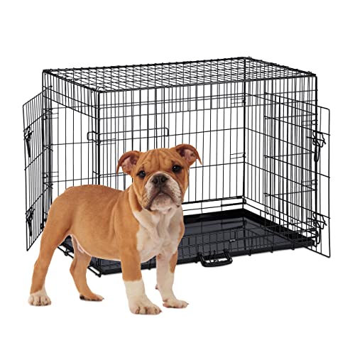 Relaxdays Hundekäfig, zuhause & Auto, HBT: 68 x 92 x 62 cm, faltbare Hundebox mit Boden, 2 Türen, Griff, Stahl, schwarz von Relaxdays