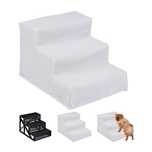 Relaxdays Hundetreppe 3 Stufen, kleine & große Hunde, Bett & Couch, Stoffbezug, Tiertreppe innen, HBT: 30x35x45 cm, weiß von Relaxdays