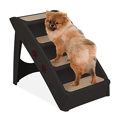 Relaxdays Hundetreppe 4 Stufen, kleine & große Hunde, Bett & Couch, Auto, Tiertreppe, HxBxT: 49 x 39 x 61 cm, schwarz von Relaxdays