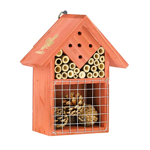 Relaxdays Insektenhotel, Nisthilfe für Bienen & Käfer, HBT 21 x 17,5 x 9 cm, Garten, Balkon, Bienenhotel, Holz, orange von Relaxdays