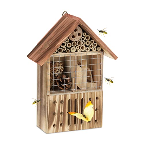 Relaxdays Insektenhotel Holz, Garten & Balkon, Insektenhaus zum Aufhängen, HBT: 29x21,5x9,5cm, Schmetterlingshaus, bunt von Relaxdays