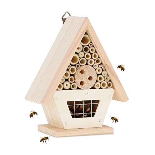 Relaxdays Insektenhotel Holz, Garten & Balkon, Nisthilfe für Insekten, zum Aufhängen, HBT: 19x15x8cm, Bienenhotel, Natur von Relaxdays