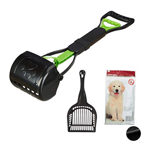 Relaxdays Kotgreifer Hunde, inklusive 40 Hundekotbeutel, einfach & hygienisch, Kotaufheber, 60 cm lang, schwarz-grün von Relaxdays