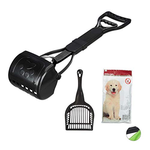 Relaxdays Kotgreifer Hunde, inklusive 40 Hundekotbeutel, einfach & hygienisch, Kotaufheber, 60 cm lang, schwarz von Relaxdays