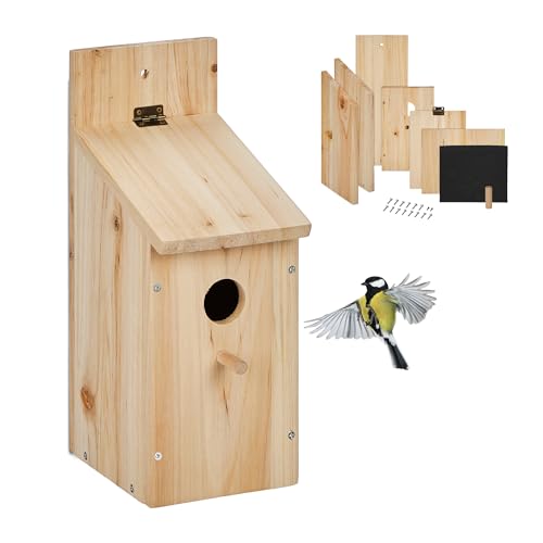 Relaxdays Nistkasten Bausatz für Vögel, 32mm Einflugloch, HBT: 29,5x11,5x17 cm, Vogelhaus zum selber Bauen, Holz, Natur von Relaxdays