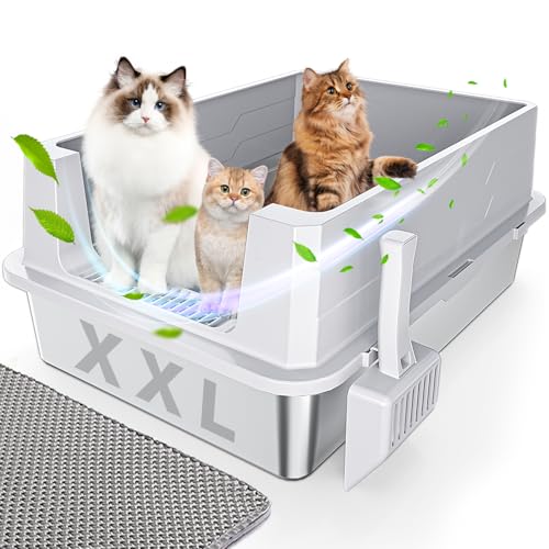 XXL Katzentoilette aus Edelstahl, hohe Seiten mit Deckel, 71,1 x 50,8 cm, extra große Katzentoilette für große Katzen und mehrere Katzen, kein Geruch, Metall-Katzentoilette, XXL, auslaufsicher, von ReliGow