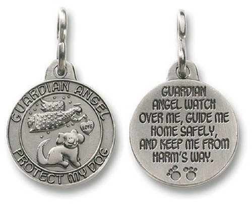 Guardian Angel Dog Pet Protection 1 Inch Pewter Medal Pendant Collar Charm von Religious Gifts