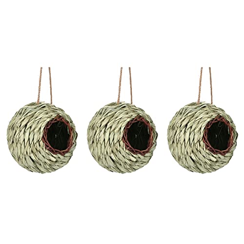 Remingtape Hängendes Vogelnesthaus in Kugelform, Nest, Handgewebtes Vogelnest für Draußen, Kugelform, Handgewebt, Aus Naturgras, Perfekt für Garten, Terrasse, Rasen von Remingtape