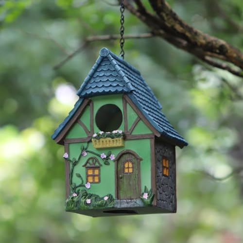 Hängende Vogelhäuser für den Außenbereich aus Harz, Vogelhäuser aus Harz, solides Vogelhaus für Garten Terrasse Dekorationen, wasserdichtes Vogelhaus mit Eisen-Hängekette, für Vogelliebhaber von RemixAst