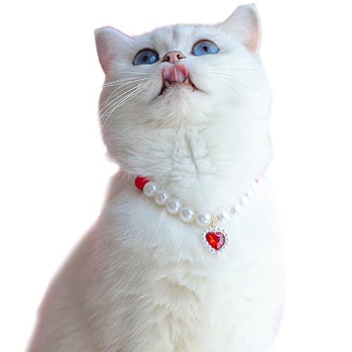 Remorui Katzen-Halskette, bequem, glänzend, Haustier-Schmuck, Halskette mit Anhänger, Dekoration, Karabinerverschluss, Rot L von Remorui