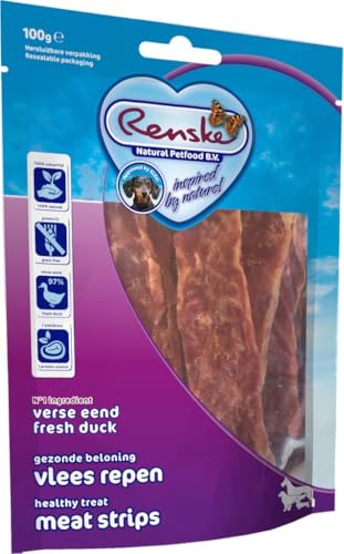 RENSKE Hundesnack - Hundeleckerli - Gesunde Belohnung Frischfleischstreifen Ente - Glutenfrei & Getreidefrei - 100 gr von Renske