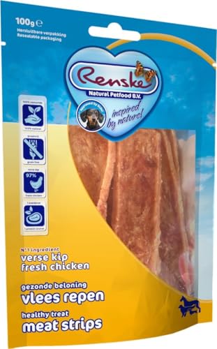 Renske - Hundesnack - Hundeleckerli - Gesunde Belohnung Frischfleischstreifen Huhn - Glutenfrei & Getreidefrei - 100 gr von Renske