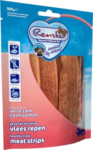 Renske - Hundesnack - Hundeleckerli - Gesunde Belohnung Frischfleischstreifen Lachs - Glutenfrei & Getreidefrei - 100 gr von Renske