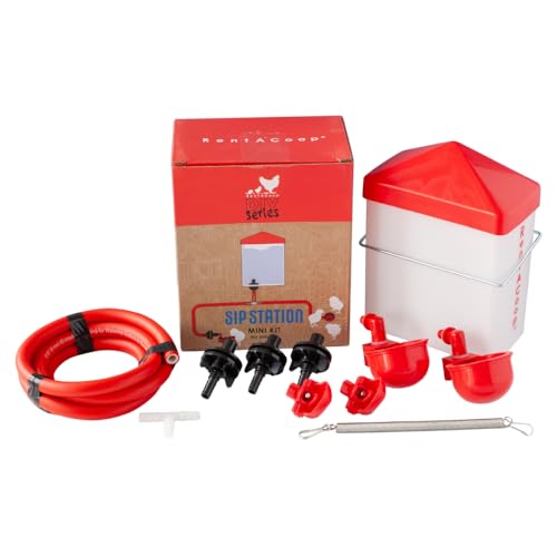 RentACoop DIY Sip Station Bewässerungssystem Mini-Kit, inklusive Schläuchen, Messingdüsen, Metallbechern, Schlauchadaptern, T-Verbindern und 1,8 l Flasche; ideal für Hühner, Wachteln und anderes von RentACoop