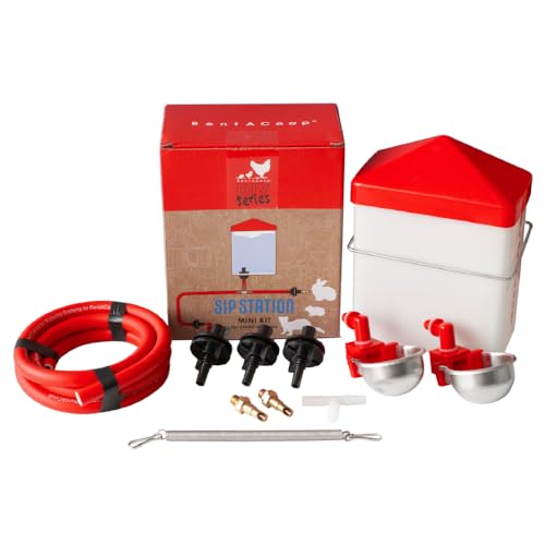 RentACoop DIY Sip Station Bewässerungssystem Mini-Kit, inklusive Schläuchen, Messingdüsen, Metallbechern, Schlauchadaptern, T-Verbindern und 1,8 l Flasche; ideal für Kaninchen, Meerschweinchen und von RentACoop