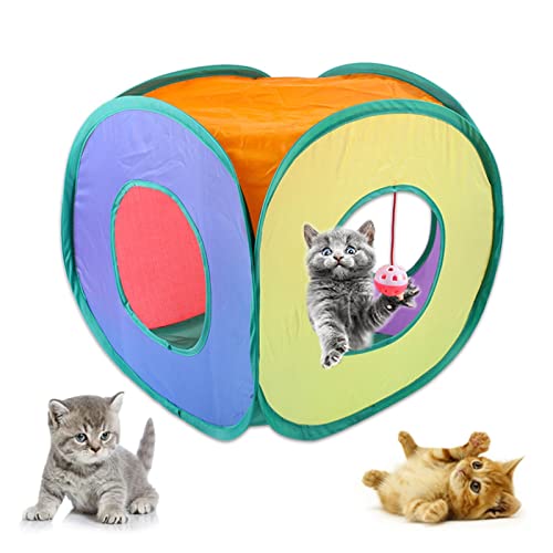 Renywosi Katzenspielzeug Katzentunnel, Faltbarer Katzenspielzeug Katzen Tunnel, Wasserdichtes Faltbares Pop-up-Katzen-Würfel-Zelt, Interaktives -Tunnel-Spielspielzeug Für Katze, Kaninchen von Renywosi