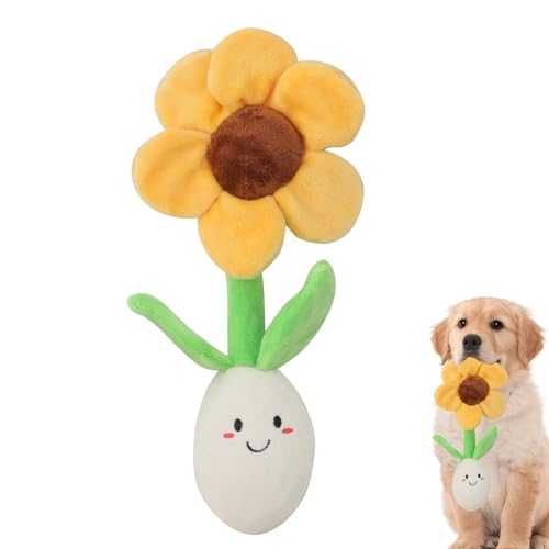 Renywosi Sound erzeugendes Welpenspielzeug, Tulpen-Plüsch-Haustierspielzeug - Plüschblumen-Hundeleckerli-Spielzeug,Kleines Kau- und Zahnreinigungsspielzeug für Hunde in Sonnenblumenform für Zuhause, von Renywosi