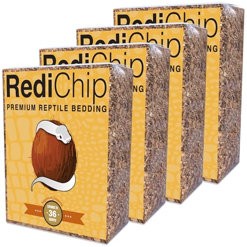 RediChip Kokosnuss-Chip-Substrat für Reptilien, lose mittelgroße Kokosnussschalen, Chips, Reptilieneinstreu (4 Stück) von Reptichip Premium Coconut Substrate