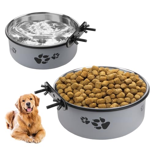 Reshiho Hundenäpfe für Hundekäfige, Edelstahl, auslaufsicher, hängende Hundenäpfe, Wasser- und Futter, Hundenäpfe für mittelgroße und große Hunde (Grau, L (16 cm + 18 cm) von Reshiho