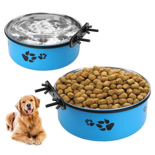 Reshiho Hundenäpfe für Hundekäfige, Edelstahl, auslaufsicher, hängende Hundenäpfe für Hundehütte, Wasser und Futter, Hundenäpfe für mittelgroße und große Hunde (Blau, L (16 cm + 18 cm) von Reshiho