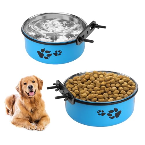 Reshiho Hundenäpfe für Hundekäfige, Edelstahl, auslaufsicher, hängende Hundenäpfe für Hundehütte, Wasser und Futter, Hundenäpfe für mittelgroße und große Hunde (Blau, M (14 cm + 16 cm) von Reshiho