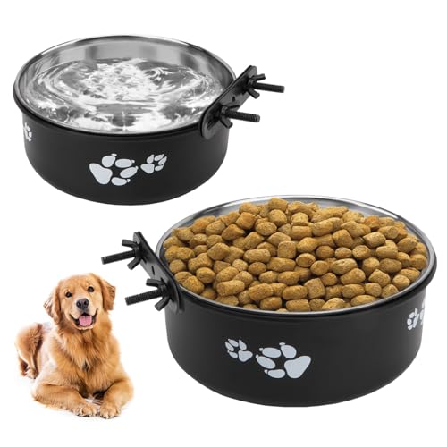 Reshiho Hundenäpfe für Hundekäfige, Edelstahl, auslaufsicher, hängende Hundenäpfe für Hundehütte, Wasser und Futter, Hundenäpfe für mittelgroße und große Hunde (Schwarz, L (16 cm + 18 cm) von Reshiho