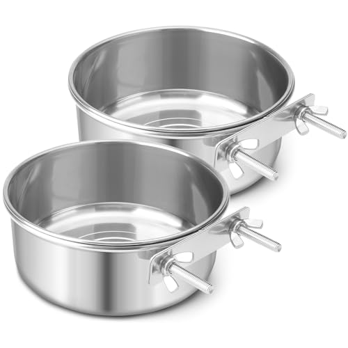 Reshiho Hundenapf Edelstahl Hundenäpfe Haustier Hängende Futter Wasser Schüssel Käfig Fütterung Cup Feeder für Hunde Katzen Kaninchen Vögel Kleintiere (Groß (2 Stück) von Reshiho