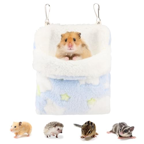 Reshiho Sugar Glider Schlafsack, warme Hamster-Hängematte, Beutel, kleines Haustier-Hängebett für Hamster, Ratten, Igel, Eichhörnchen und andere Kleintiere, Blau von Reshiho