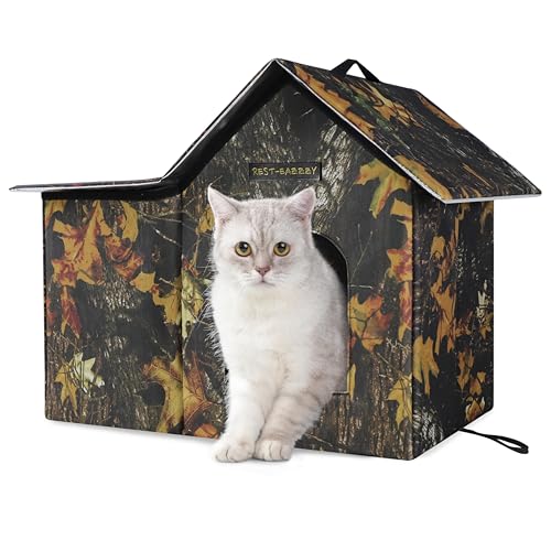 Rest-Eazzzy Katzenhaus für den Außenbereich, Feral Katzenhaus isoliert mit Matte und Clip, wetterfest und isoliert, Katzenbetten für Katzen, Kätzchen, Welpen, nie wegblasen (Blatt, M 33x43.2x50.8 cm) von Rest-Eazzzy