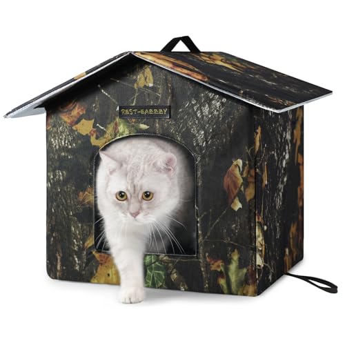 Rest-Eazzzy Katzenhaus für den Außenbereich, Feral Katzenhaus isoliert mit Matte und Clip, wetterfest und isoliert, Katzenbetten für Katzen, Kätzchen, nie wegblasen (Blatt, S 35.6x35.6x43.2 cm) von Rest-Eazzzy