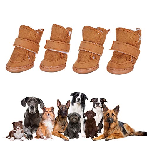 Restokki Hundestiefel, Winter Warme Hundestiefel Anti Rutsch Haustierschuhe Pfotenschutz mit Klettriemen (Khaki)[#3 Khaki] von Restokki