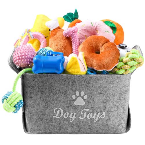 Restrogan Welpenspielzeug-Set, kleines Hundespielzeug, Welpenspielzeug mit Hunde-Spielzeugbox, Kauspielzeug, Seilspielzeug-Set mit niedlichem quietschendem Hundespielzeug für kleine und mittelgroße von Restorgan