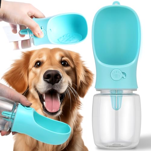 Retoo Hunde Flasche für Haustiere Wasserspender Reisezubehör für Wandern und Campen Drehbare Wassersparfunktion auslaufsicher tragbar Edelstahl lebensmittelechter Kunststoff 350 ml BPA-frei Türkis von Retoo