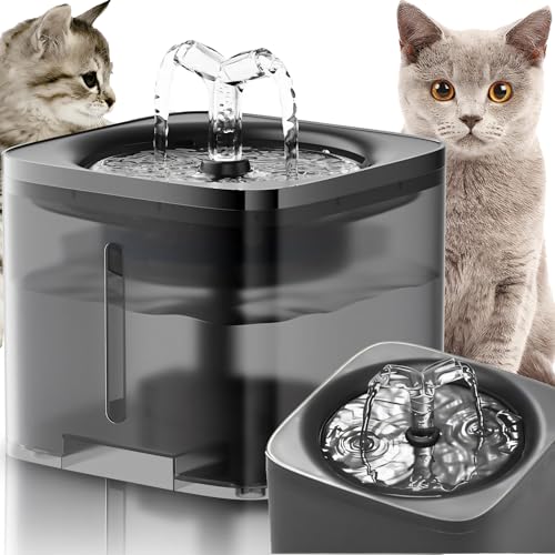 Retoo Katzenbrunnen Trinkbrunnen 2L Katzentrinkbrunnen Wasserbrunnen für Katzen Hunde Automatischer Haustierbrunnen Wassertank für Innenbereich Leiser Pumpe Wasserfilter 16 x 16 x 15,5 cm Grau von Retoo