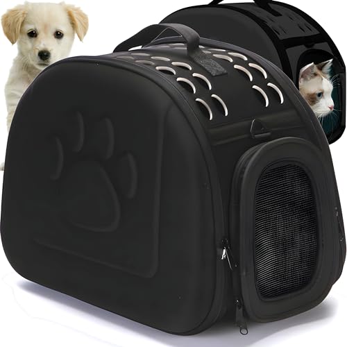 Retoo Transportbox für Katze Hund Transporttasche für Haustiere, Faltbare Haustier Tragetaschen für Kleine Hunde Haustiertransportbox für Kätzchen Welpen und Kaninchen Schwarz von Retoo