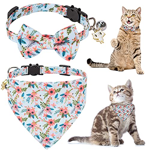 Katzenhalsband, Katzenhalsband für Mädchen, Katzen, Katzenhalsbänder für Mädchen, Katzenhalsband, Kätzchenhalsband mit Glöckchen, personalisiertes Blumen-Katzenhalsband für männliche weibliche Katzen von Retro Shaw