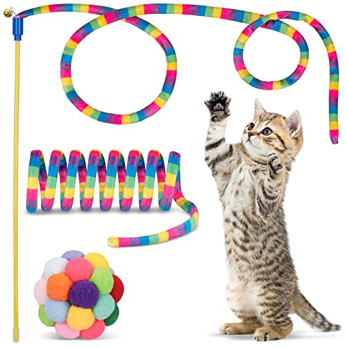 Retro Shaw Katzenspielzeug, Katzenspielzeug, Katzenspielzeug, flauschige Bälle mit Glocke im Inneren und Katzenfedern, interaktives Katzenspielzeug für Indoor-Katzen, Kätzchen, Kätzchen, Kätzchen, 3 von Retro Shaw