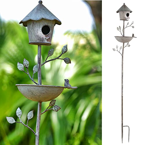 Retrome Vogelhaus für draußen mit Stange – Metall-Vogelhaus für den Außenbereich auf Pfahl – 132,1 cm hoch, freistehend von Retrome