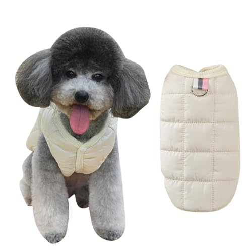 Hundekleidung, Hundemantel, Winterjacke, warm, pelzig, winddicht, wasserabweisend, mit D-Ring für kleine Hunde, Größe S, Beige von RevpoltIQ