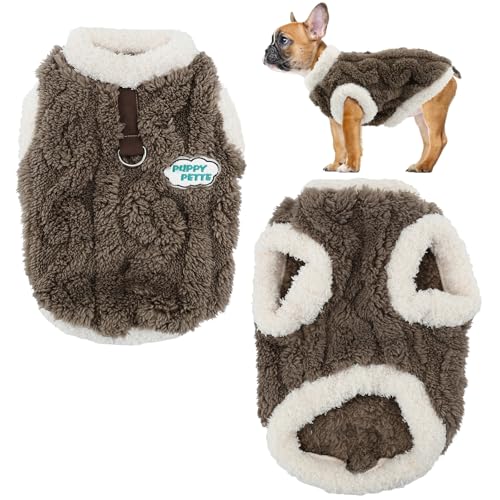 Warmer Hundepullover für kleine Hunde, flauschig, mit D-Ring für Geschirr, Leine, Pullover, Jacke, Mantel für kaltes Wetter, Größe M, Braun von RevpoltIQ