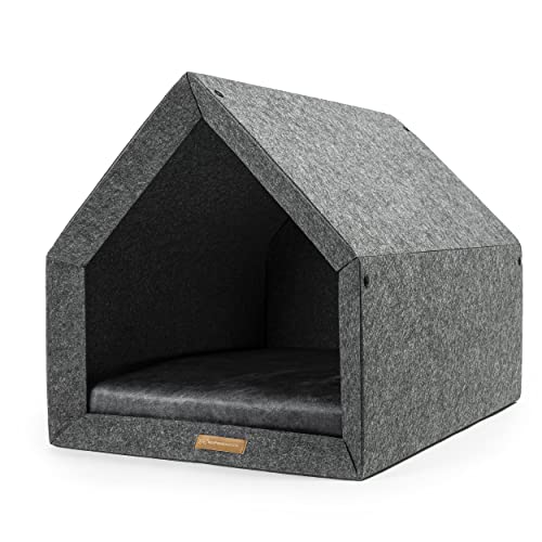 Rexproduct - PetHome Hundehütte mit Liegefläche und Dach I Biss- und Kratzfest I Gute Schalldämmung I Umweltfreundlich & Einfach zu Montieren I Größe L (80x62x64 cm) - Dunkelgrau und Graphit von Rexproduct