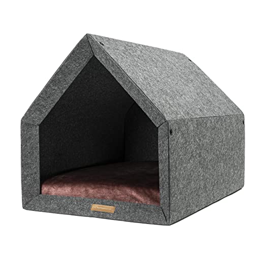 Rexproduct - PetHome Hundehütte mit Liegefläche und Dach I Biss- und Kratzfest I Gute Schalldämmung I Umweltfreundlich & Einfach zu Montieren I Größe L (80x62x64 cm) - Dunkelgrau und Rot von Rexproduct