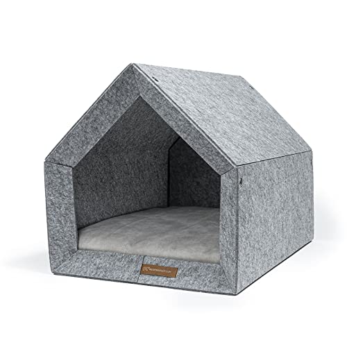 Rexproduct - PetHome Hundehütte mit Liegefläche und Dach I Biss- und Kratzfest I Gute Schalldämmung I Umweltfreundlich & Einfach zu Montieren I Größe L (80x62x64 cm) - Hellgrau und Grau von Rexproduct